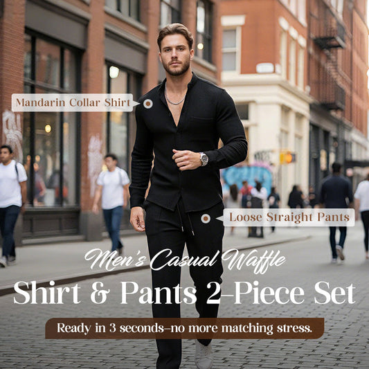 ⭐ 2026 Best Seller | Casual Waffle Shirt & Pants Set | Ready-to-Wear Comfort ✅【Hot -50%】