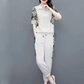 Damen Floral Patchwork Sport Kurzarm Top & Casual Hose Set