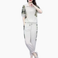 Damen Floral Patchwork Sport Kurzarm Top & Casual Hose Set