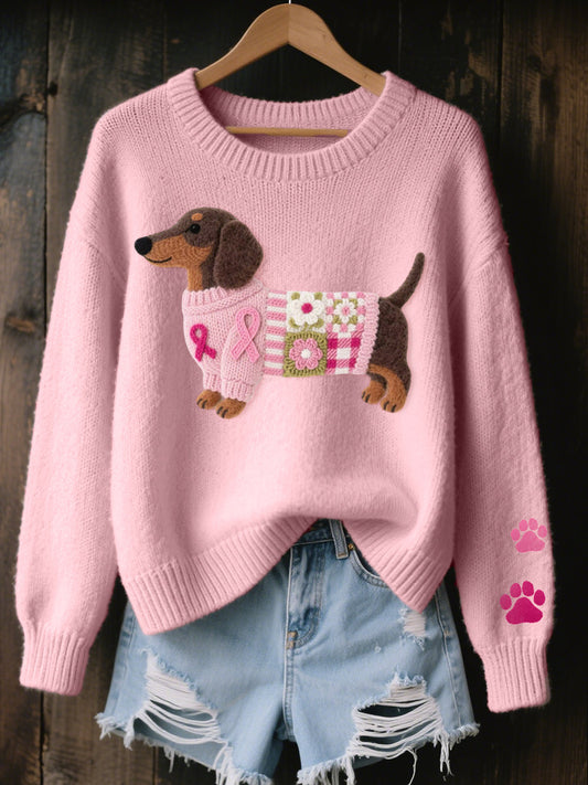 Dameswollen vilten trui met dachshundpatroon