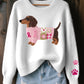 Dameswollen vilten trui met dachshundpatroon