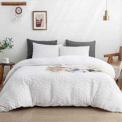 🔥50％ OFF🔥Luxury Seersucker Textured Bedding 4-Piece Set – Cool, Stylish & All Season!