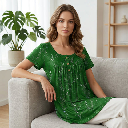 Women's Floral Print Pleated Tunic Top