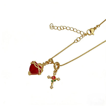 📢📢50% OFF !! ⏰Sacred Heart & Rose Cross Pendant Necklace
