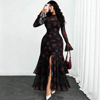 🎁2026 New Arrivals 50% OFF💥Women's Bell Sleeve Maxi Dress – Sheer, High-Slit, Elegant ✨