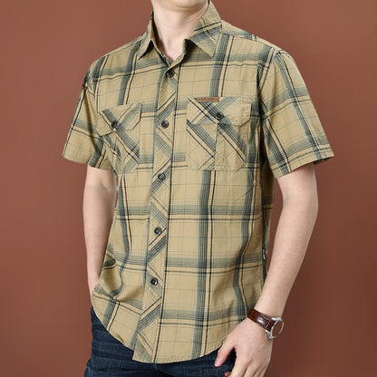 👔50% OFF! 🍂 Men's Casual Plaid Short Sleeve Shirt – Classic Pattern, Relaxed Fit, Breathable Comfort ✨