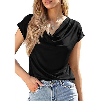 👚 LIMITED-TIME 50% OFF! ✨ Women's Cowl Neck Top – Cap Sleeve, Draped, Soft Fabric 🌸