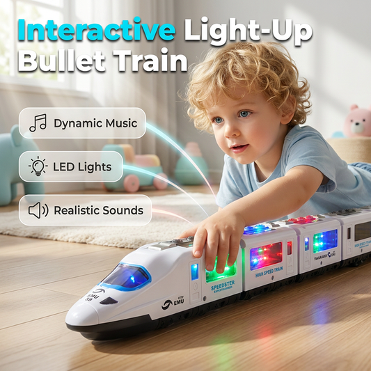 🚂 LIMITED-TIME 50% OFF! ✨ Electric Bullet Train Toy – Light-Up, Bump & Go, with Music 🎶
