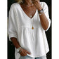 🌼 Women’s Casual V-Neck Lace Trim Top – Romantic Lace, Flowy Fit & 3/4 Sleeve Elegance 💕