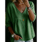 🌼 Women’s Casual V-Neck Lace Trim Top – Romantic Lace, Flowy Fit & 3/4 Sleeve Elegance 💕