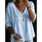 🌼 Women’s Casual V-Neck Lace Trim Top – Romantic Lace, Flowy Fit & 3/4 Sleeve Elegance 💕