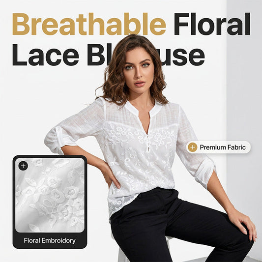👚 50% OFF NOW! 🌸 Women's Lace Panel V-Neck Blouse – Delicate trim & lightweight fabric – Breathable, flattering fit – perfect for work, brunch or date nights ✨