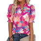 🌸 50% OFF NOW! 🌸Women's Boho V-Neck Puff Sleeve Blouse | Floral Print Dressy Casual Top for Office & Weekend Wear