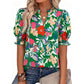 🌸 50% OFF NOW! 🌸Women's Boho V-Neck Puff Sleeve Blouse | Floral Print Dressy Casual Top for Office & Weekend Wear