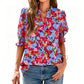 🌸 50% OFF NOW! 🌸Women's Boho V-Neck Puff Sleeve Blouse | Floral Print Dressy Casual Top for Office & Weekend Wear